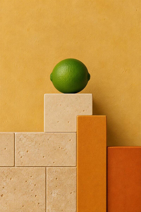 Lime Balance – abstract limoen schilderij met gele en oranje vormen