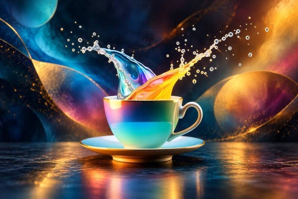 Liquid Coffee – abstract koffie schilderij in blauw en warme kleuren