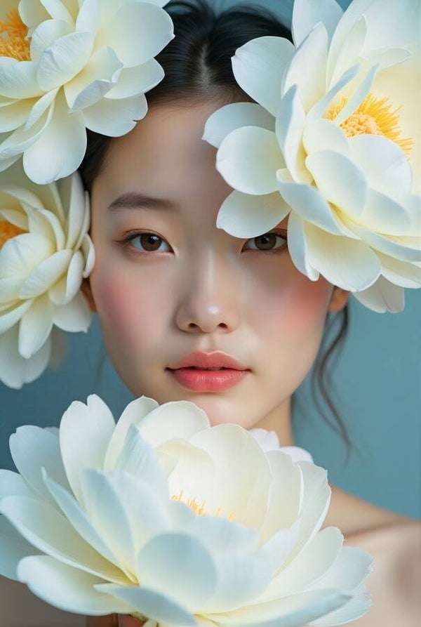 Lotus Grace – Modern portret met witte bloemen
