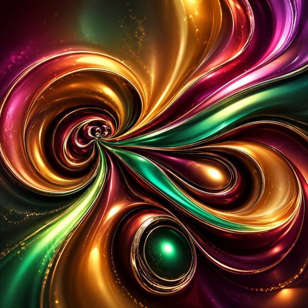 Gouden Werveling – Abstract schilderij met smaragdgroen en magenta