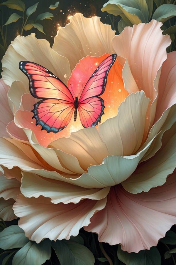Vlinderlicht in Bloei – magisch vlinder schilderij met bloem