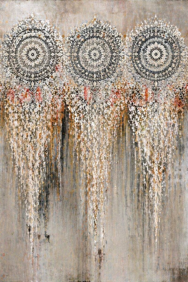 Drievoudige Harmonie – abstract schilderij met mandala in landelijk stoere stijl