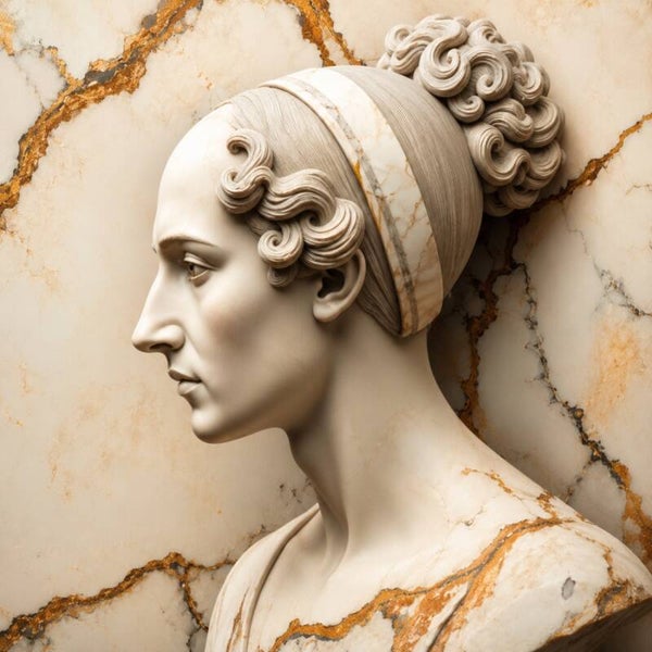 Versteende Elegantie – marmeren vrouw sculptuur schilderij met gouden accenten