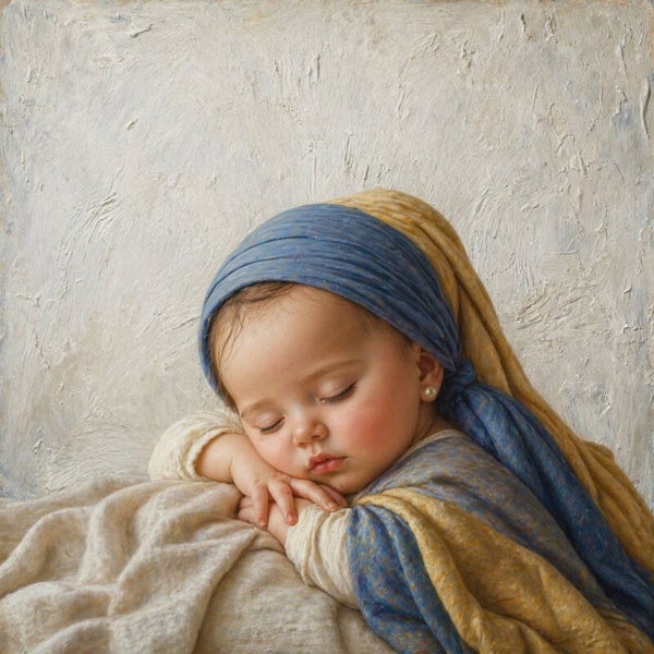 Parelrust – meisje met de parel schilderij baby slapend klassiek