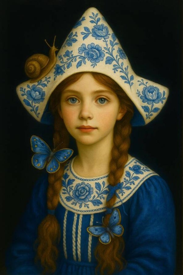 Stil Portret met Slak en Vlinders – exclusief Delfts blauw schilderij