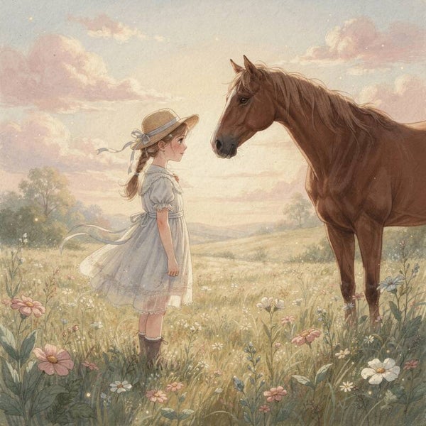 Zomerfluistering – paarden schilderij meisje kinderkamer