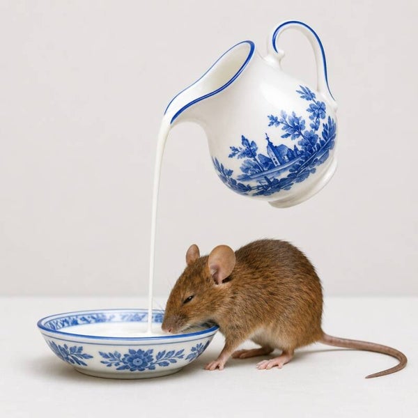 Melkdiefje – Muis met Delfts Blauwe Melkkan Schilderij