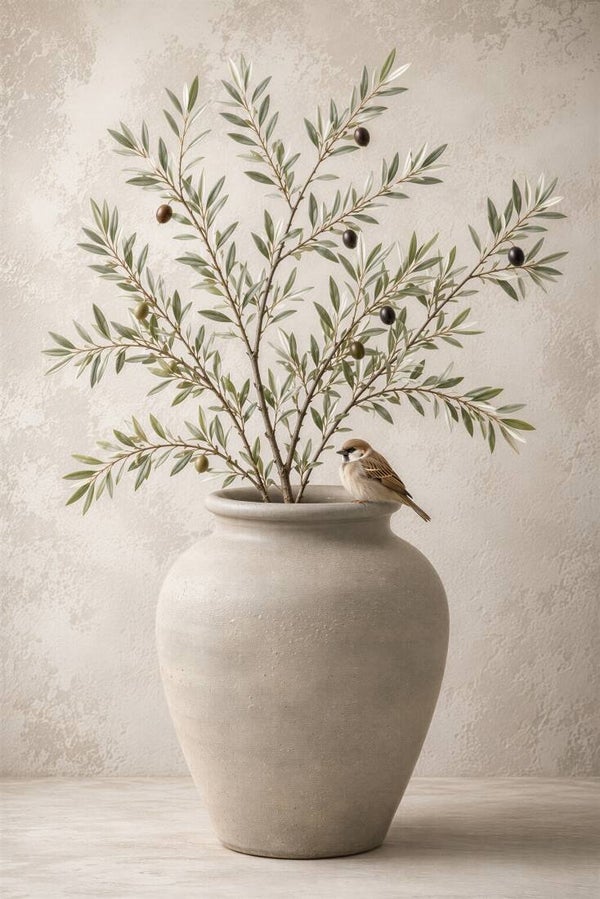 Olijfboom en Mus – botanisch schilderij voor een landelijke woonstijl