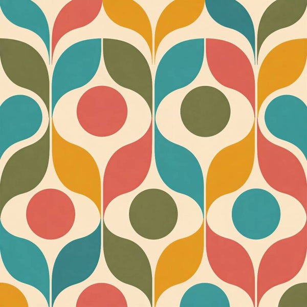 Retro Floral Pattern Muse – vintage abstract schilderij met geometrische bloemen