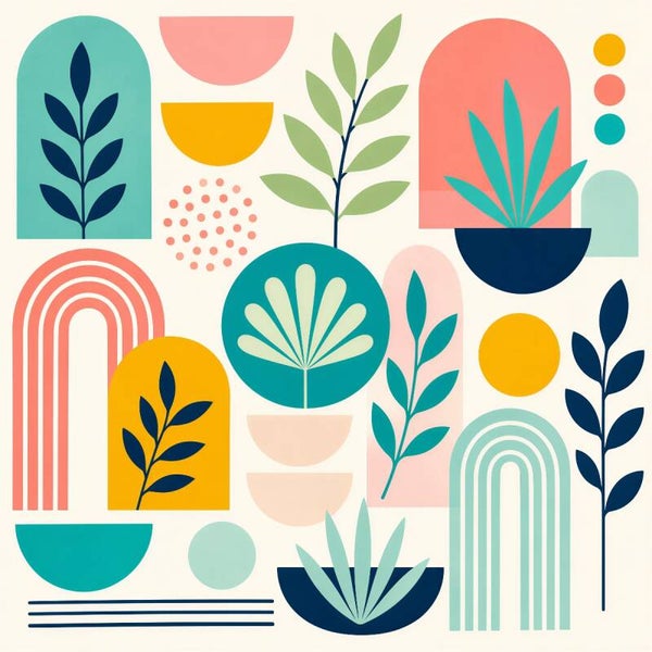 Botanical Pattern – modern abstract schilderij met bladeren en bogen