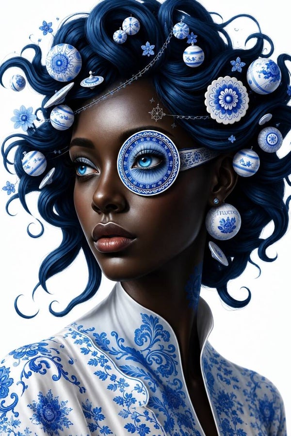 Delftse Blik – Delfts blauw portret vrouw met porselein details