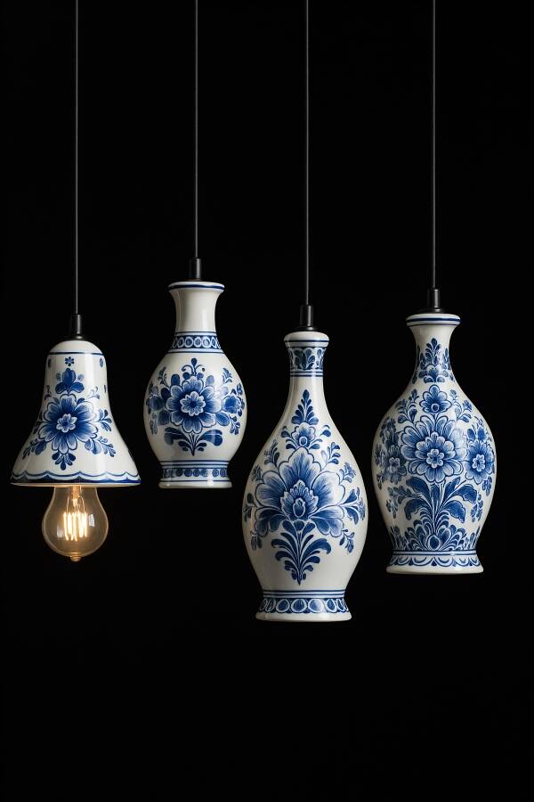 Modern Delfts blauw schilderij – designlampen met porselein