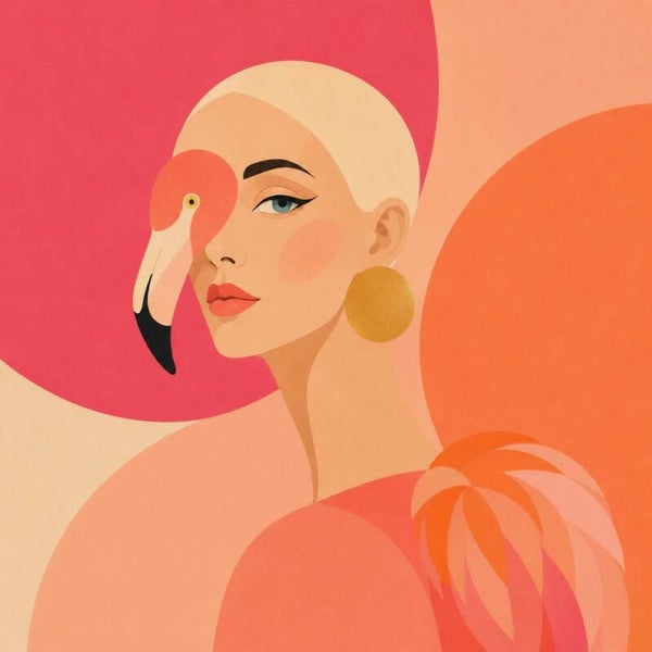 Flamingo Visie – abstract vrouw schilderij met flamingo