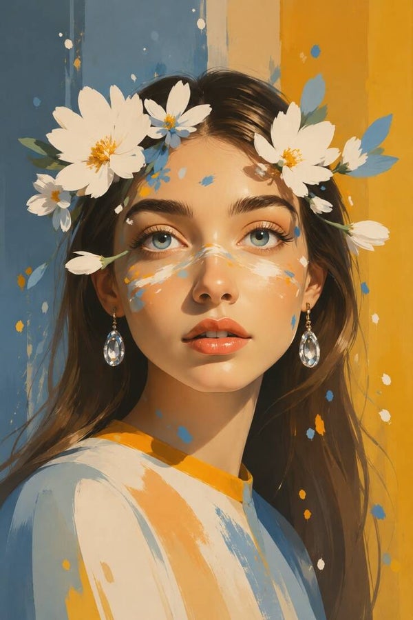 Luchtconfetti – modern portret schilderij met bloemen