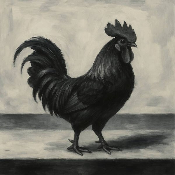 The Black Rooster – modern keuken schilderij in zwart-wit