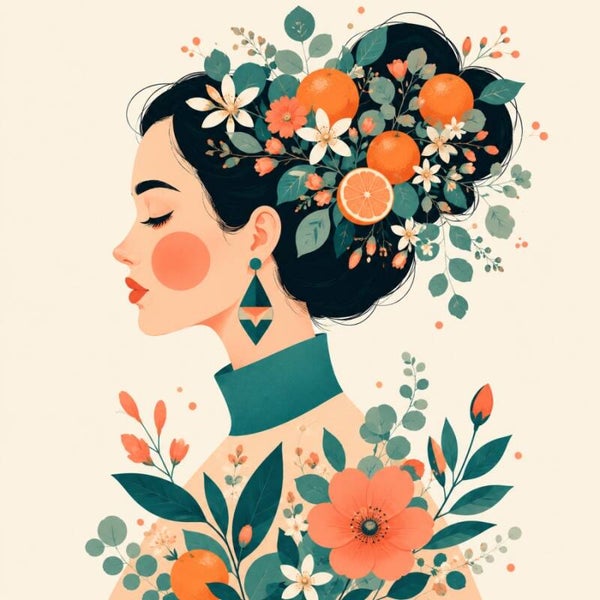 Oranjebloesem – modern vrouw schilderij met sinaasappels en bloemen