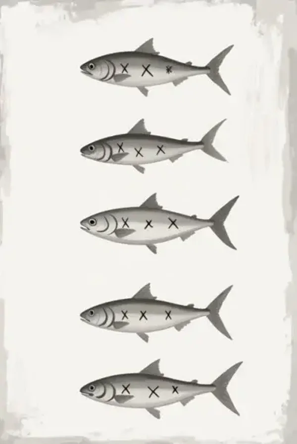 Amsterdamse Vissen Wanddecoratie – Minimalistische Kunst met Drie Kruisen/🖤 Black Friday