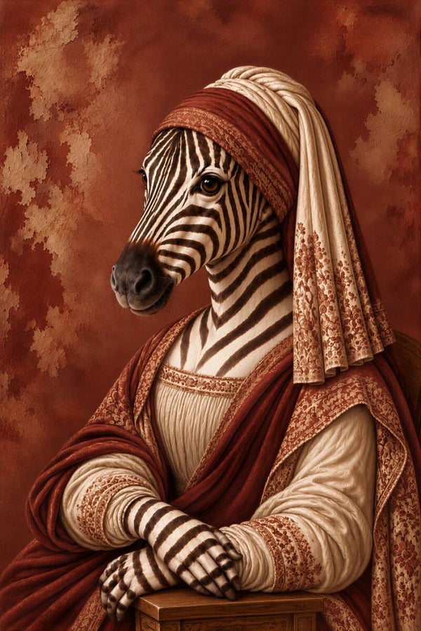 Mona Zebra – zebra schilderij meisje met de parel in warm terracotta