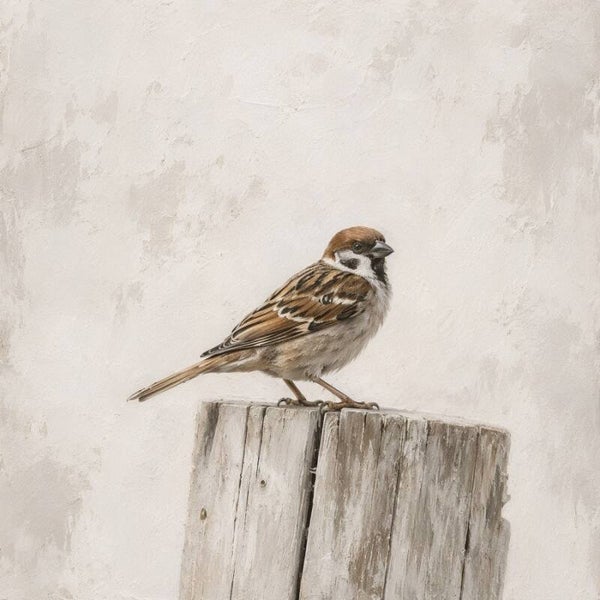 Mus op Boomstam – landelijk schilderij met mus in natuurtinten