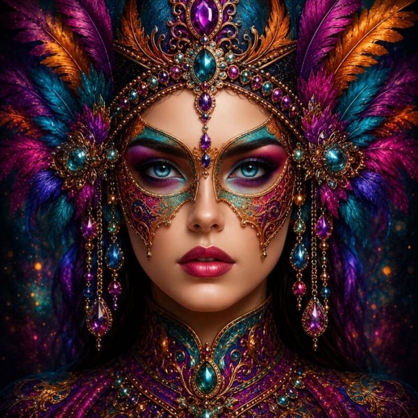Mystic Masquerade – vrouw schilderij met Venetiaans masker