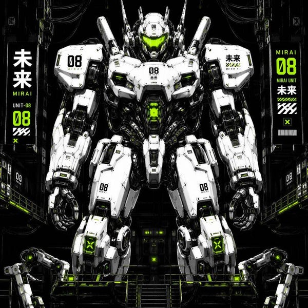 Mirai Mecha Unit - Luxe Cyberpunk Robot Schilderij met Gifgroene LED-Circuits