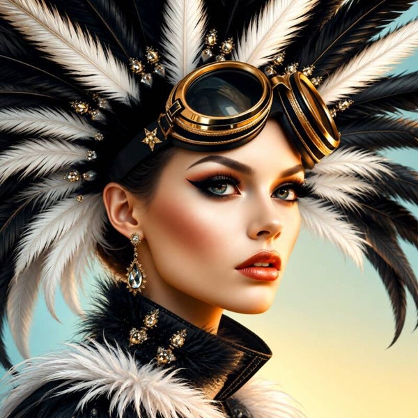 Nightfeather – Portret schilderij van vrouw met veren en bril