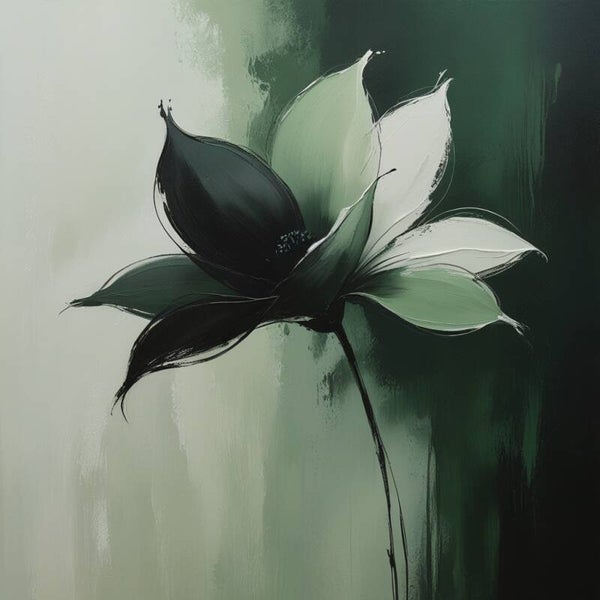 Nightshade Bloom – modern groen abstract bloem schilderij