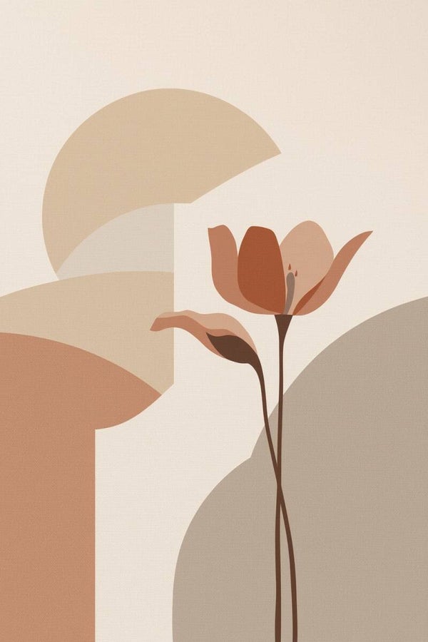 Ochtendzacht – Aardebloem, abstract bloem schilderij met linnenstructuur