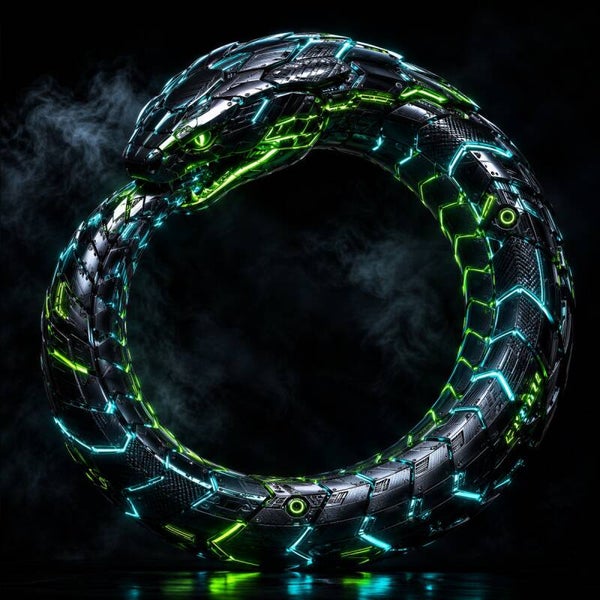 Neon Ouroboros – futuristische slang in oneindige cirkel schilderij