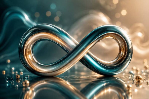 Eeuwige Verbinding – Abstract oneindigheidssymbool in petrol en goud