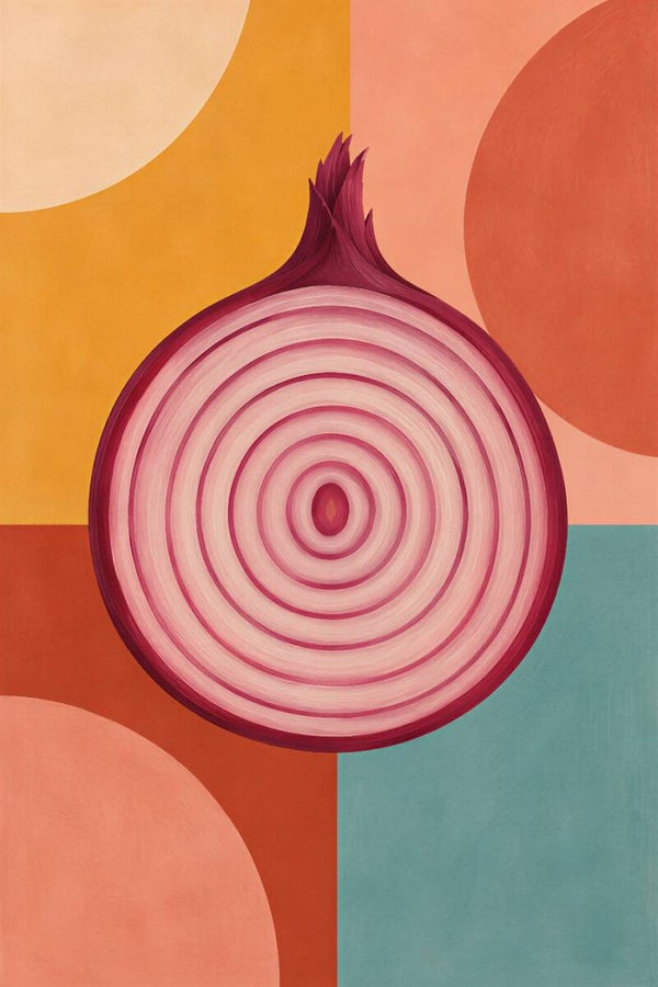 Onion Circles – abstract keuken schilderij met rode ui