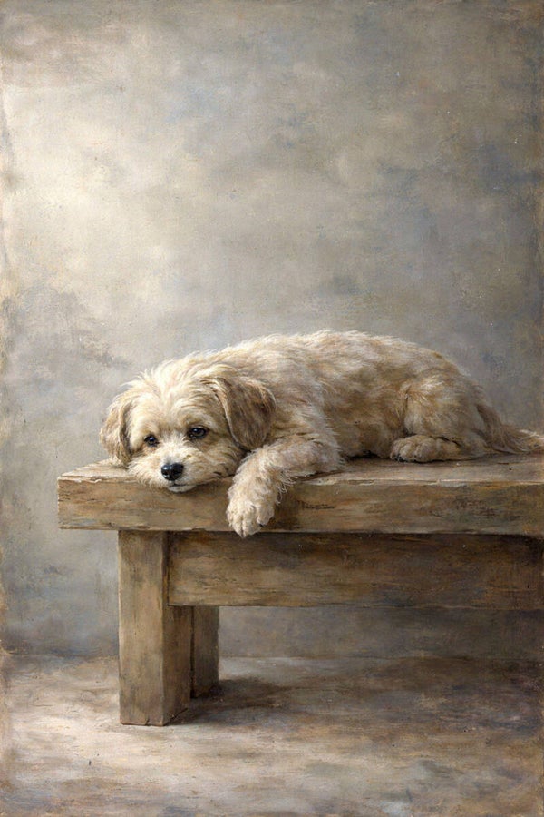 Oude verfstreek met hond – schilderij in landelijke stijl