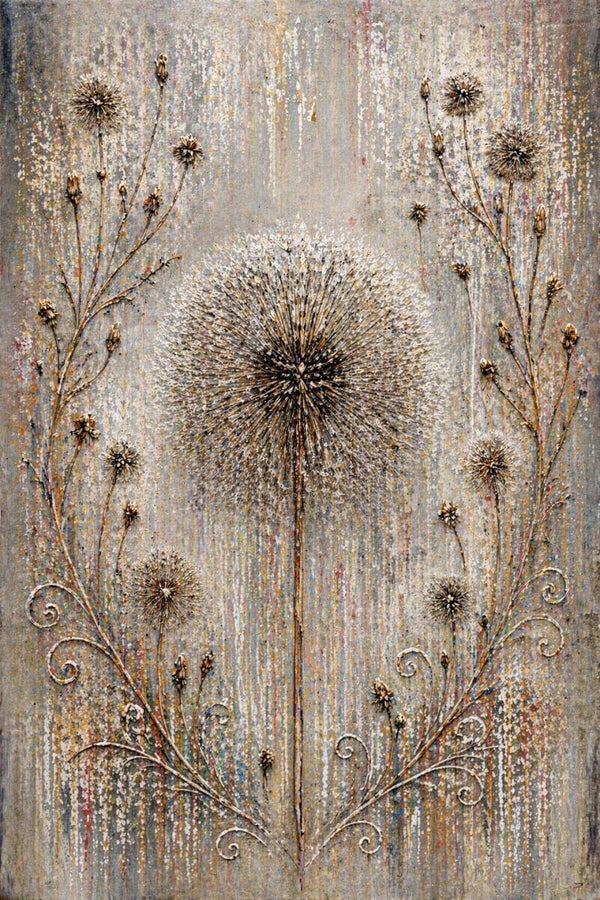 Paardenbloem in Krans – shabby chic schilderij met landelijk botanisch motief