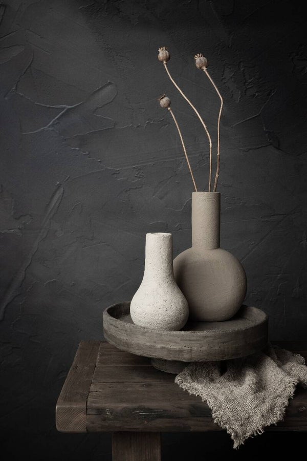 Grow Your Own Way – Donker stilleven met gedroogde papavers en aardewerk vazen