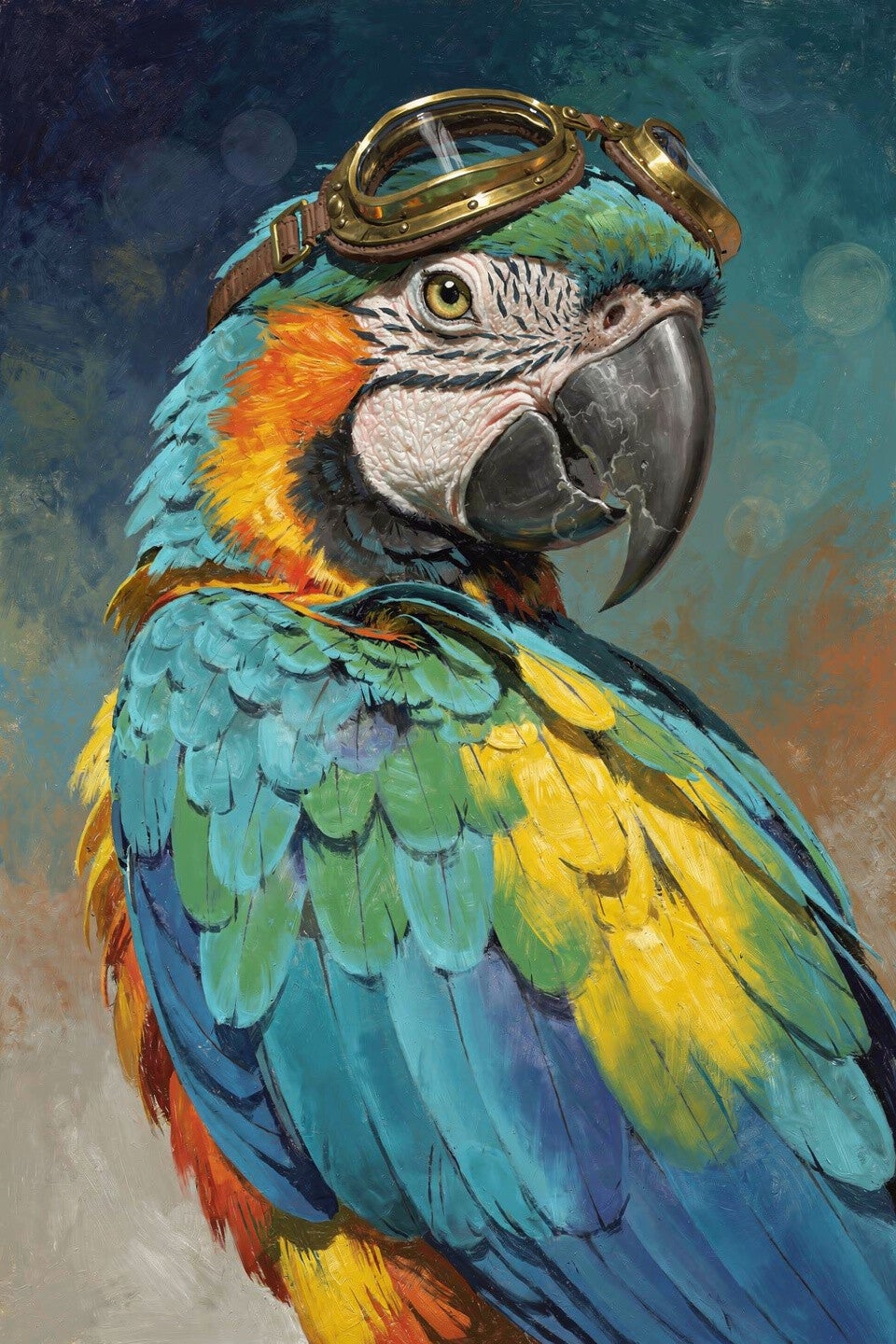 Vluchtgedachte – papegaai schilderij met bril kleurrijke vogel