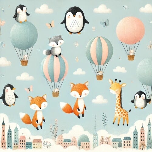 Luchtballonnen met dieren in pastelkleuren voor kinderkamer