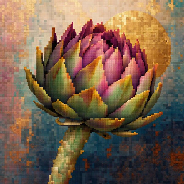 Pixel Artisjok – Kleurrijk pixel art schilderij met artisjok