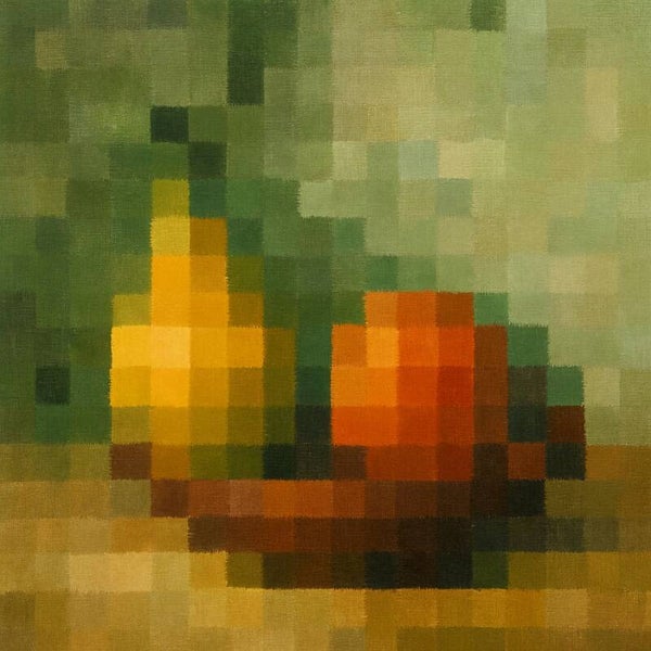 Pixel Fruit Harmony – abstracte fruitkunst in blokstijl