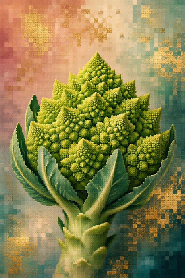 Pixel Romanesco – groen goud pixel schilderij keuken