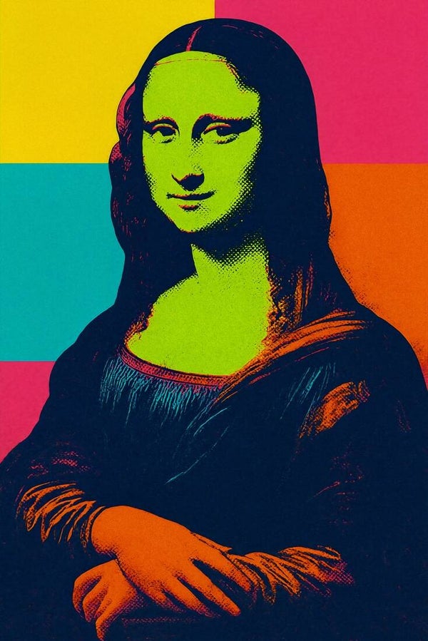 Neon Echo – nieuwe meesters schilderij Mona Lisa in pop-art kleurvlakken