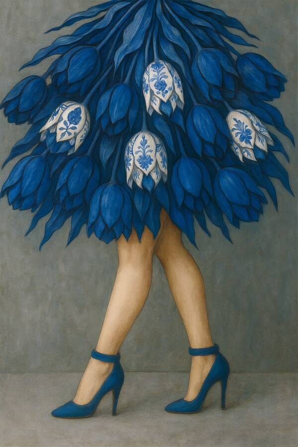 Elegantie in Blauw – Delfts blauw tulpen schilderij
