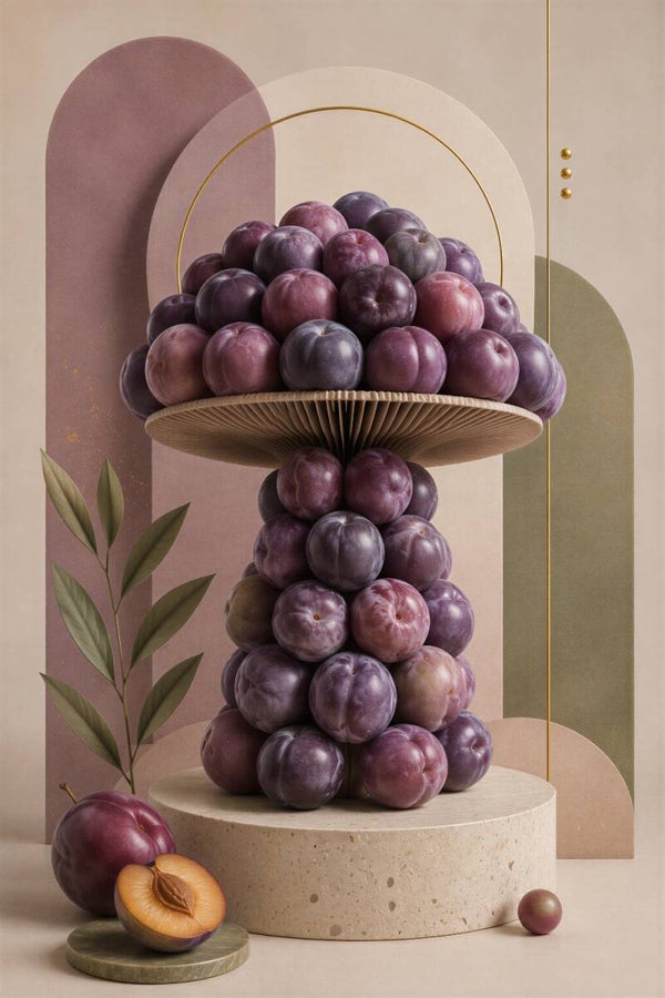 Pruimenpracht – abstract pruimen schilderij paars roze goud keuken
