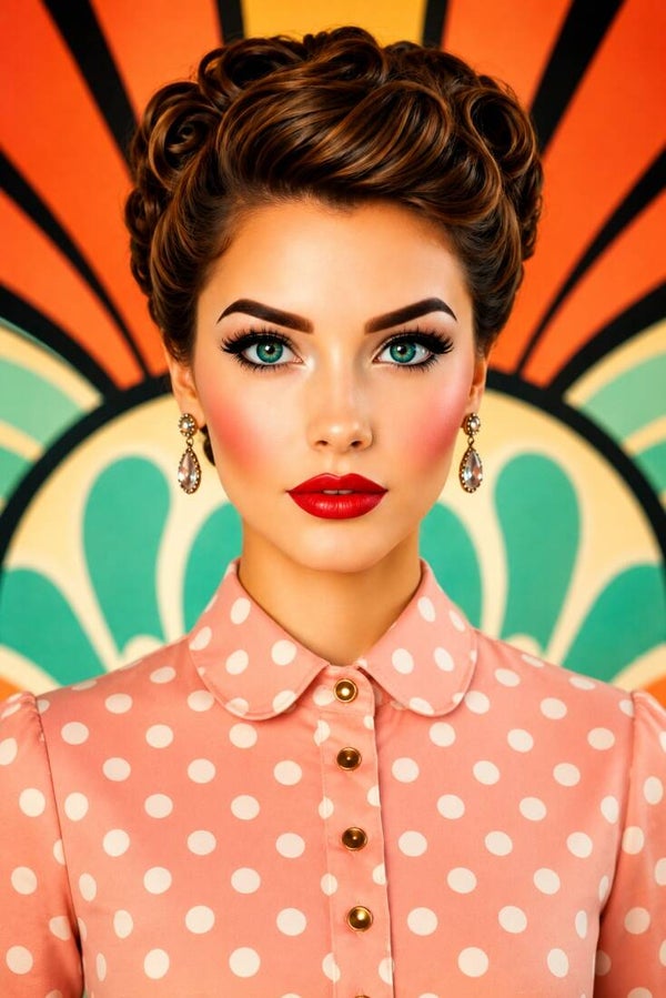 Retro Grace – Vintage Dame in Zalmroze Elegantie