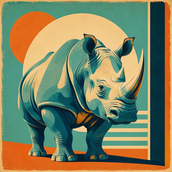 Retro Rhino – vintage pop-art schilderij neushoorn