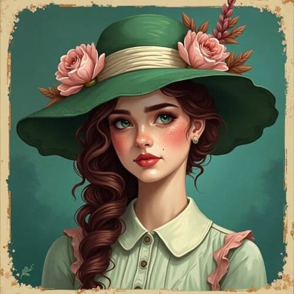 Green Garden Grace – vintage vrouw portret