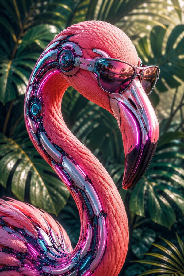 Tropic Circuit – Cyber Flamingo Schilderij Roze met Neon en Zonnebril