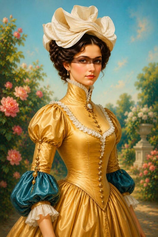 Rozentuin van Aveline – vintage portret schilderij met bloemen