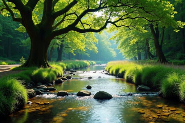 De Groene Bosstroom – rivier landschap schilderij bos natuur water rust