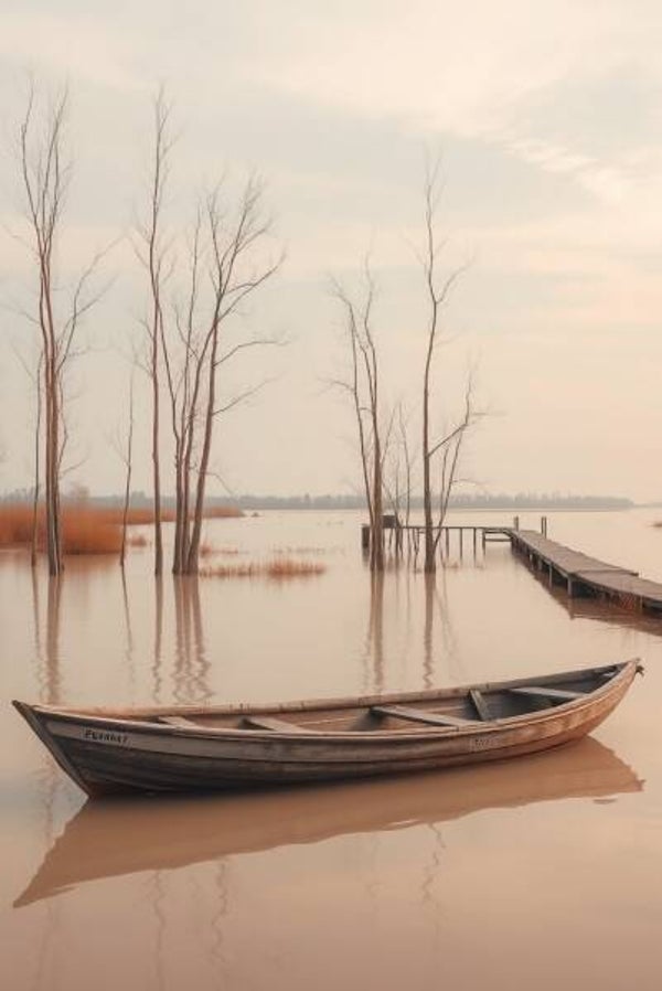 Rustieke Boot en Houten Steiger in een Sereen Landschap– Panorama Edition (3:2)