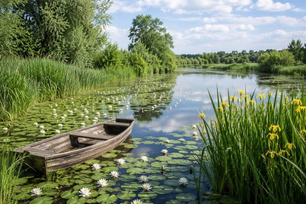 De Waterlelieoever – landschap met roeiboot en waterlelies